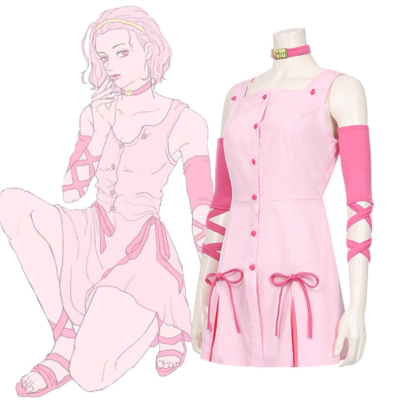 Aime JoJo Bizarre Adventure Cosplay Costume Reimi Sugimoto Costume Pink Dress for Halloween Carnival Party Crossdres